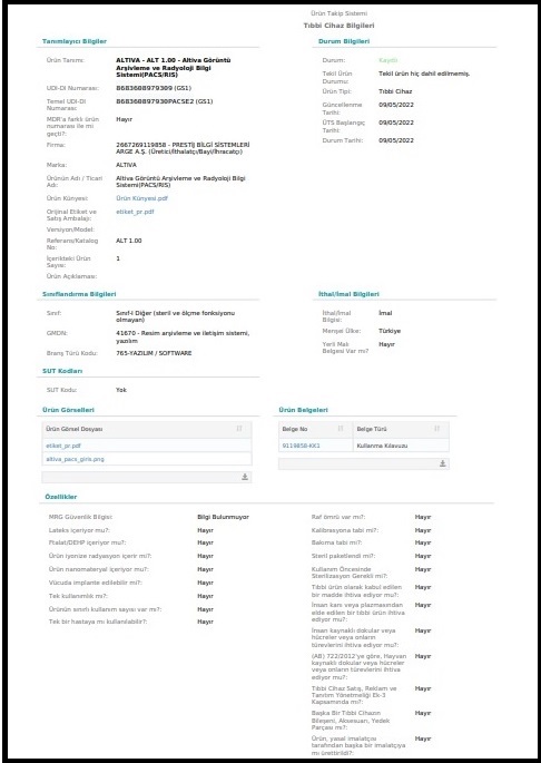 ALTİVA PACS ÜTS KAYIT BELGESİ